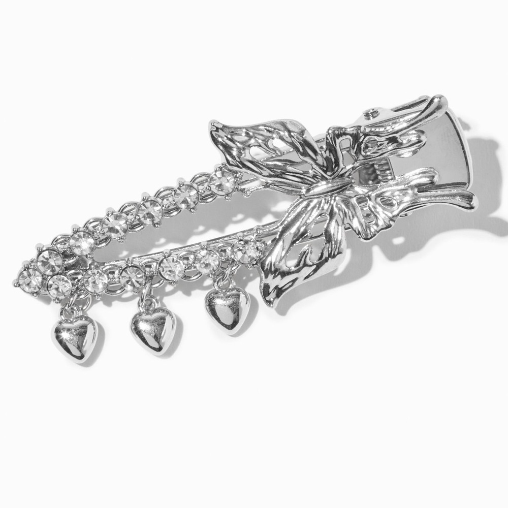 Claire's Hair Clip, Metal Alligator Clip with Butterfly and Dangling Hearts